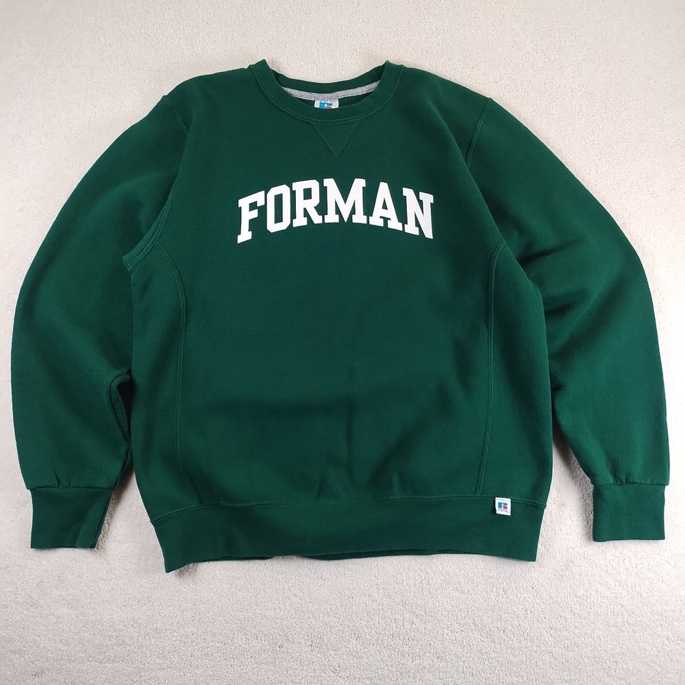 VTG Russell Athletic Pullover Sweatshirt Men's Med Green V Stitch Forman College